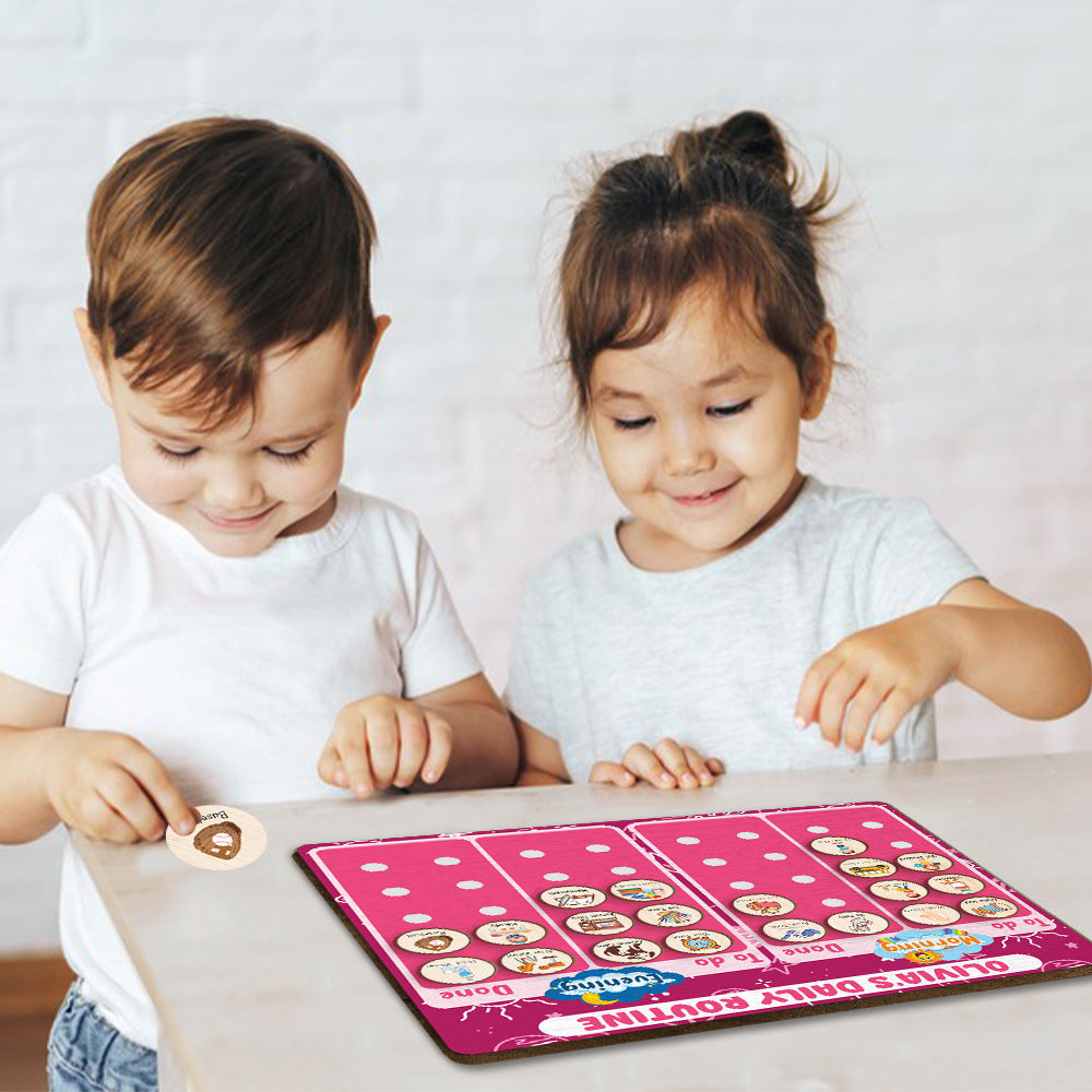 Personalized Wooden Daily Routine Chore Chart Chores For Girls, Toddler Routine Chart For Kids