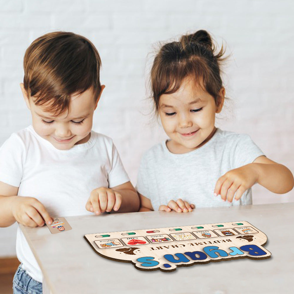 Personalized Wooden Bedtime Chart for Kids