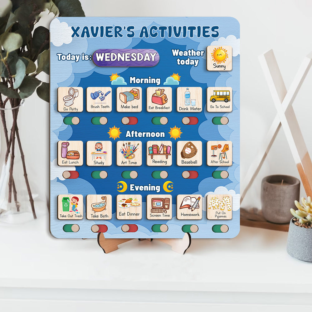 Personalized Wooden Daily Routine Today's Activities For Boyls, Chore Chart List For Kids, Toddler Routine Chart