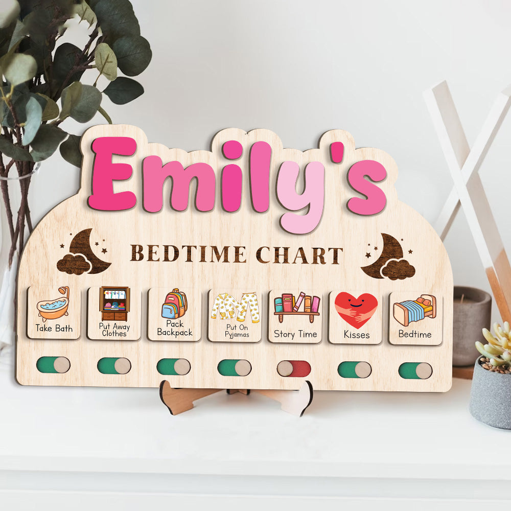 Personalized Wooden Bedtime Chore Chart List For Kids Boys
