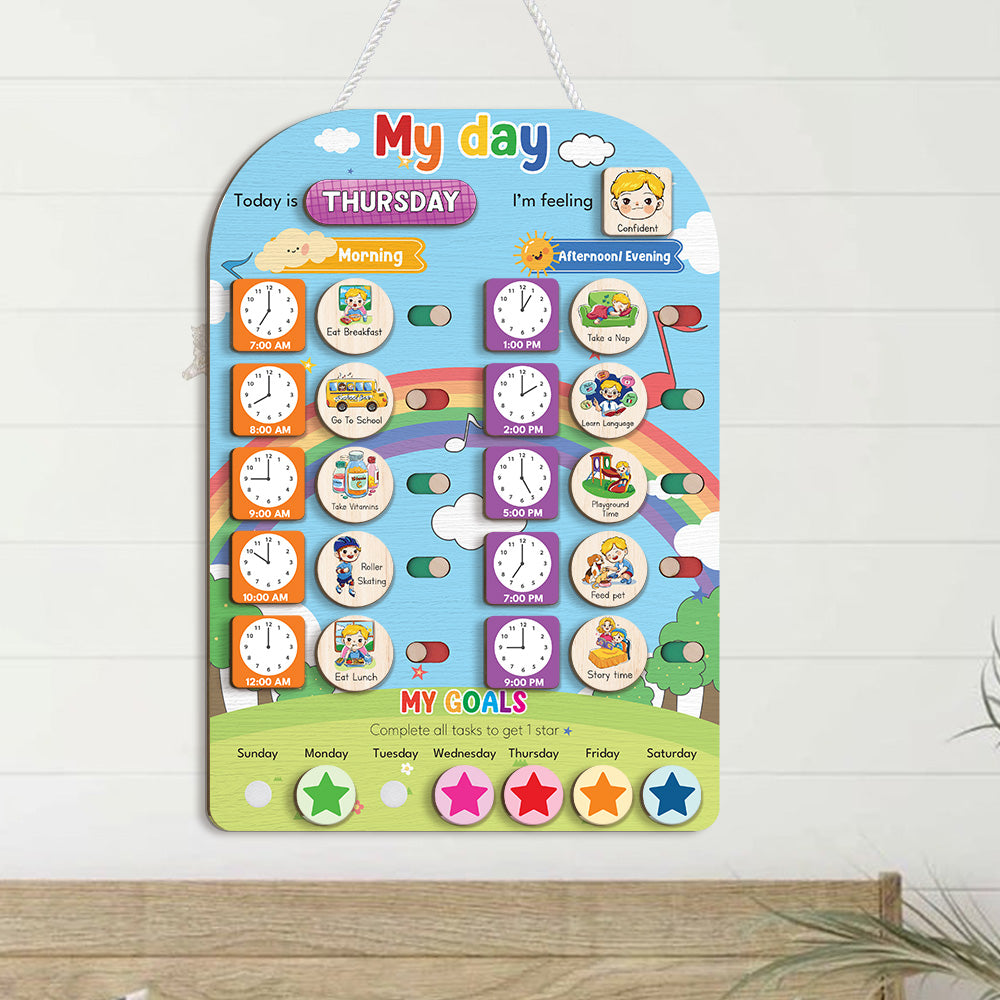 My Day Wooden Daily Routine For Kids, Chart Of Chores For Kids