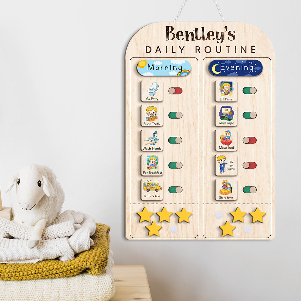 Kids Daily Routine With Stars, Chore Chart For Boys Girls Custom Name, Gift For Kids