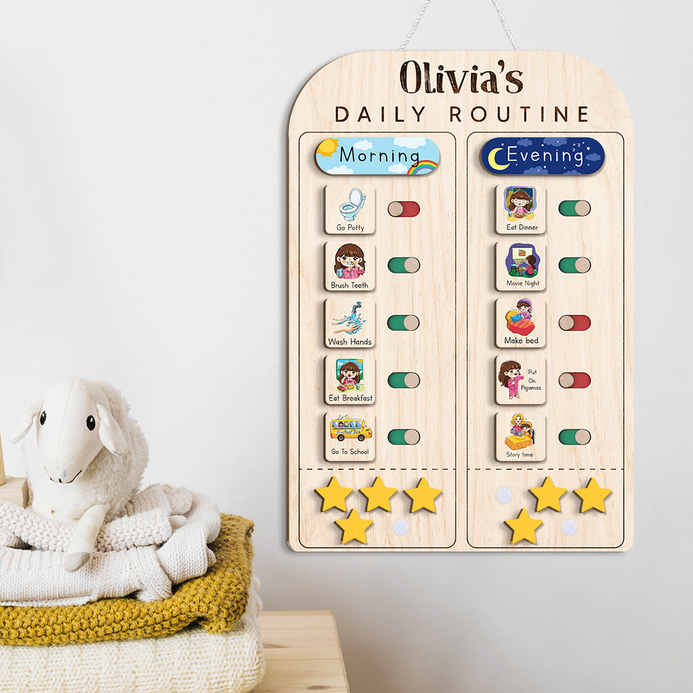 Kids Daily Routine With Stars, Chore Chart For Boys Girls Custom Name, Gift For Kids