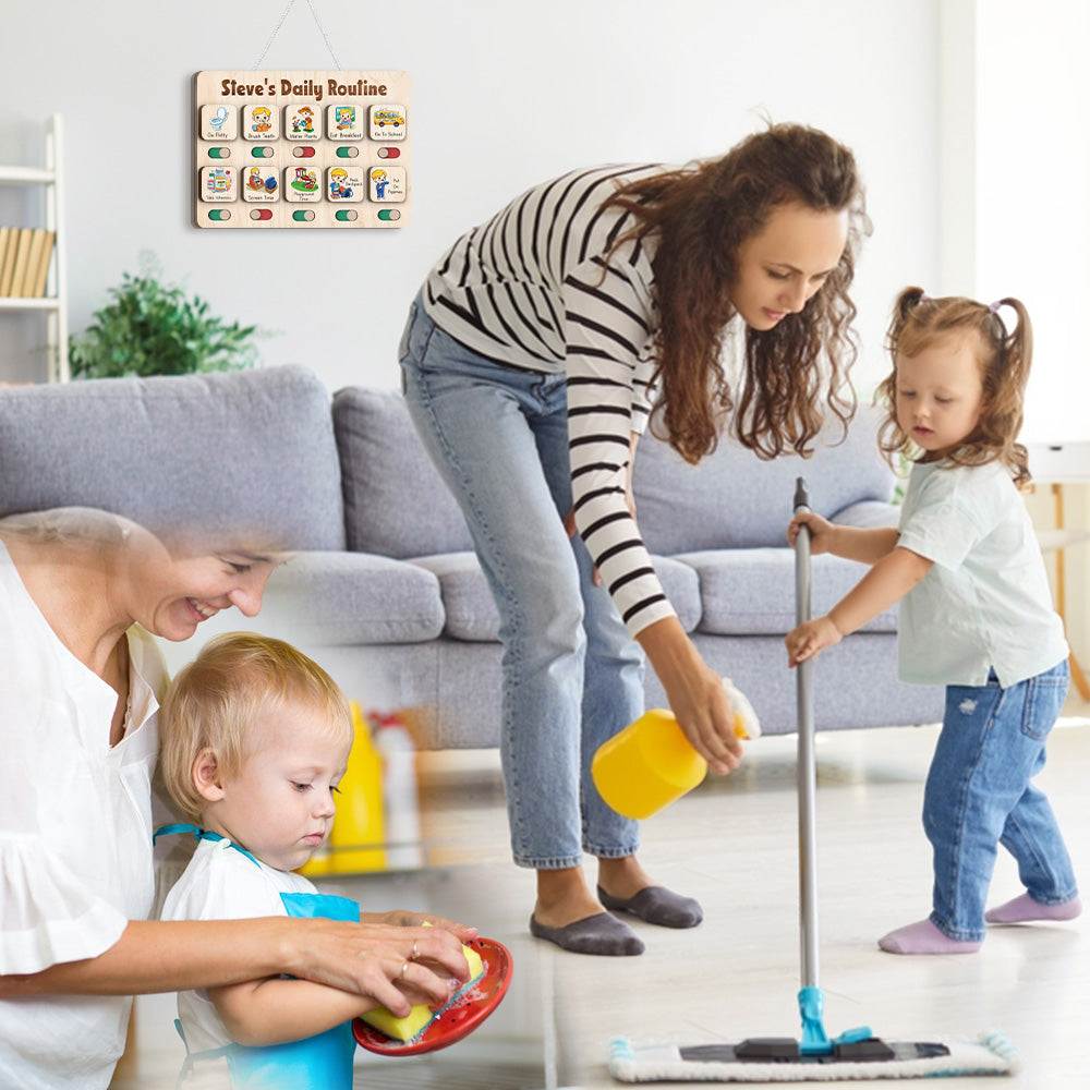 Visual Schedule For Kids With Autism, Wooden Routine For Kids, Chore Chart For Kids, Chore Chart for Toddlers 3-5