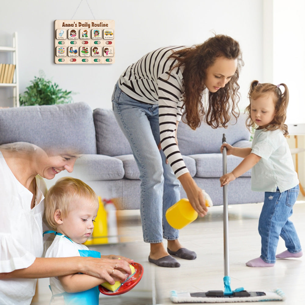 Visual Schedule For Kids With Autism, Wooden Routine For Kids, Chore Chart For Kids, Chore Chart for Toddlers 3-5