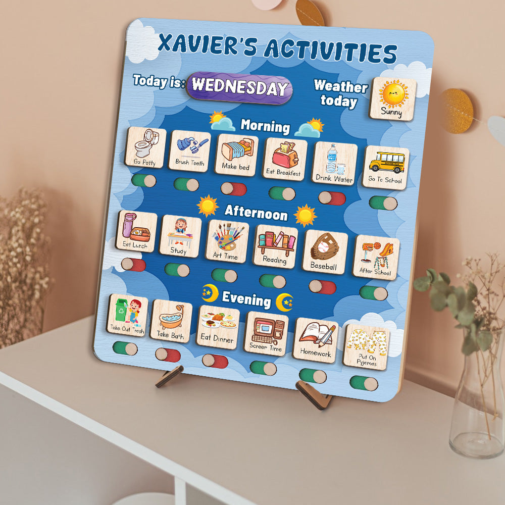 Personalized Wooden Daily Routine Today's Activities For Boyls, Chore Chart List For Kids, Toddler Routine Chart