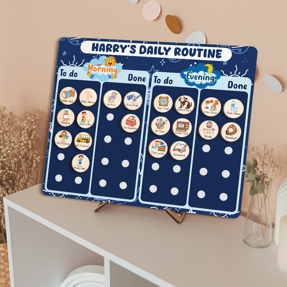 Personalized Wooden Daily Routine Chore Chart Chores For Boys, Toddler Routine Chart For Kids