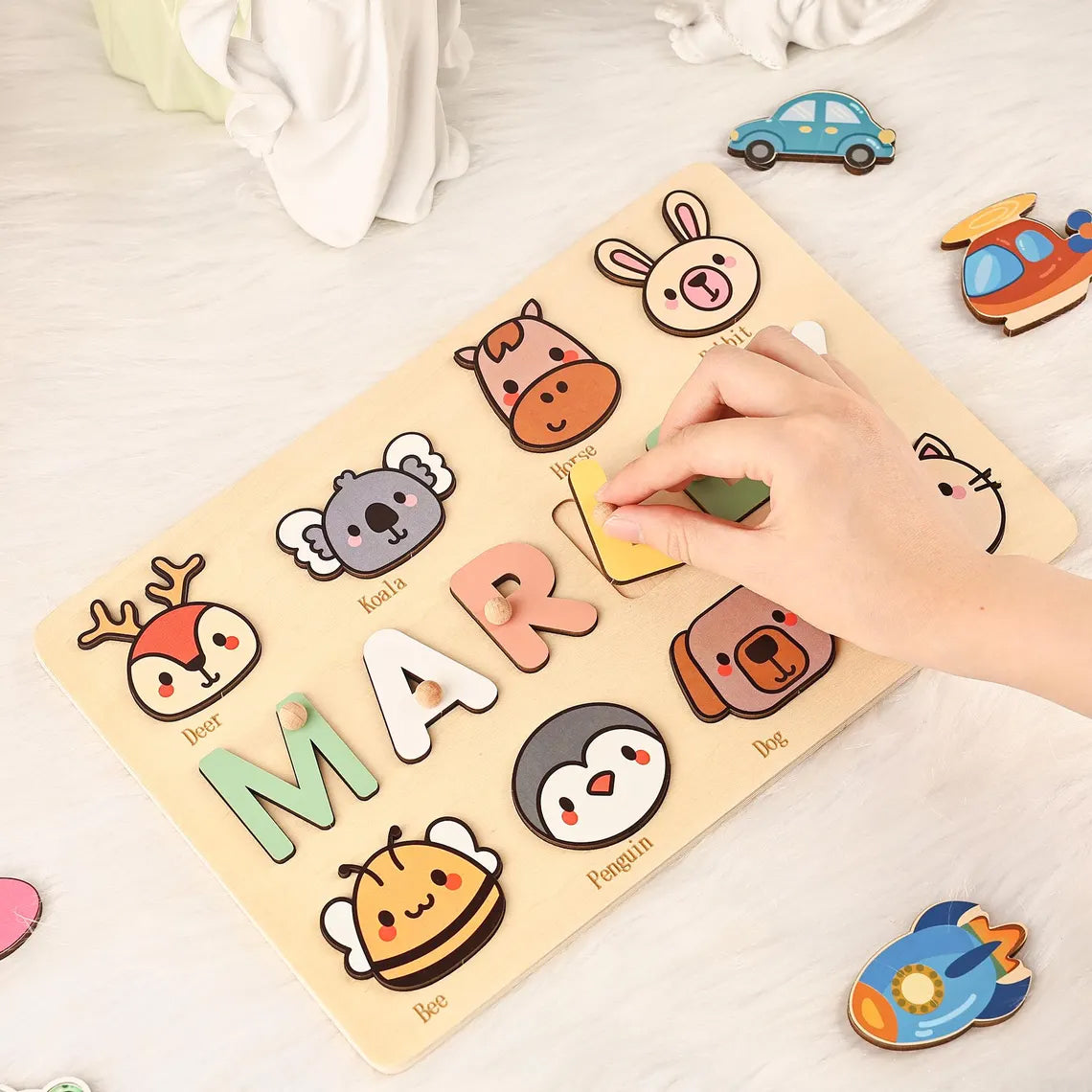 Animal Wooden Busy Board Puzzle, Personalized Name Puzzle Toy, Custom Gifts for Kids, Wooden Toys for Baby, Toddler Gift
