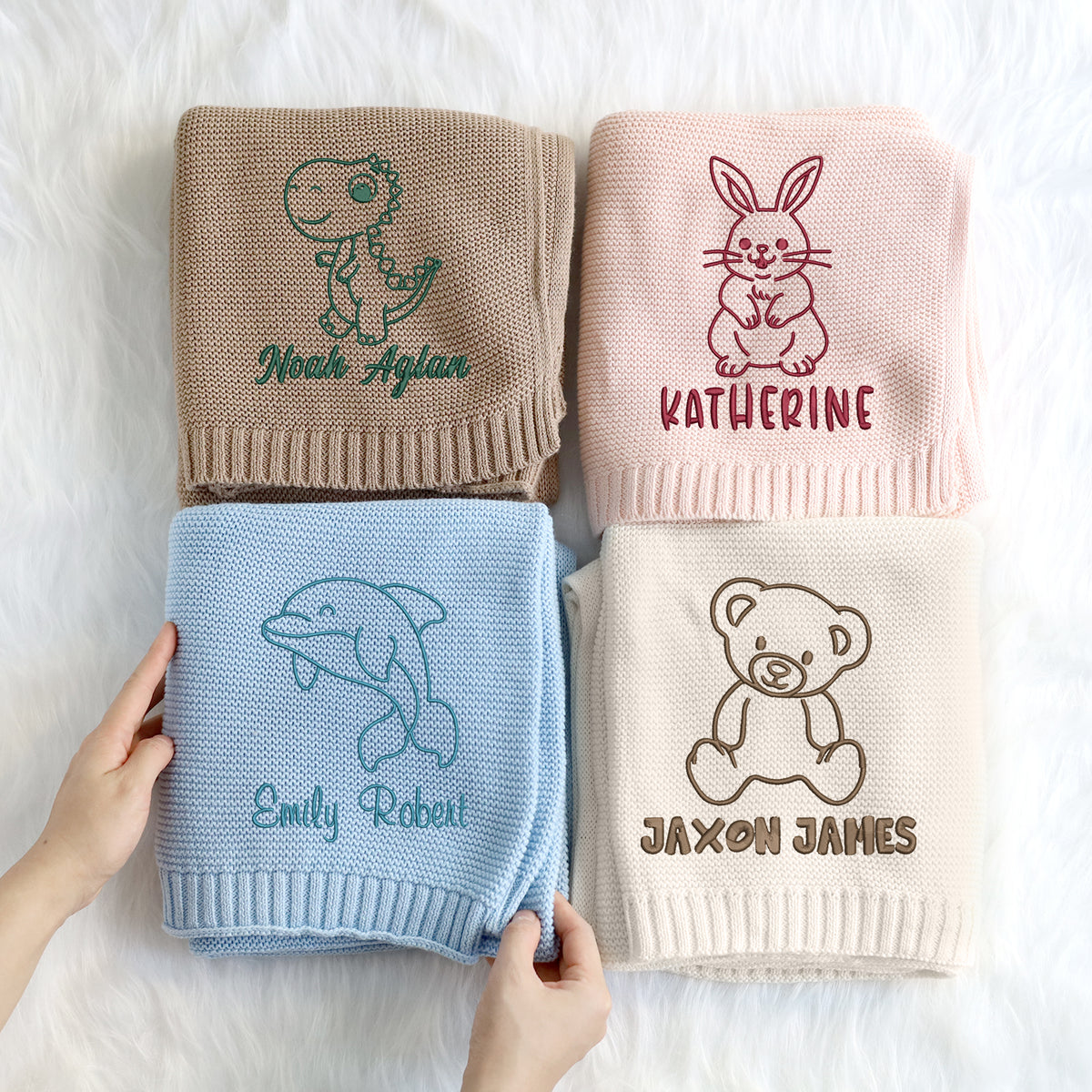 Animals Baby Blankets Embroidered, Personalized Baby Blanket for Boys Girls, Custom Baby Name Blankets, Embroidery Blankets