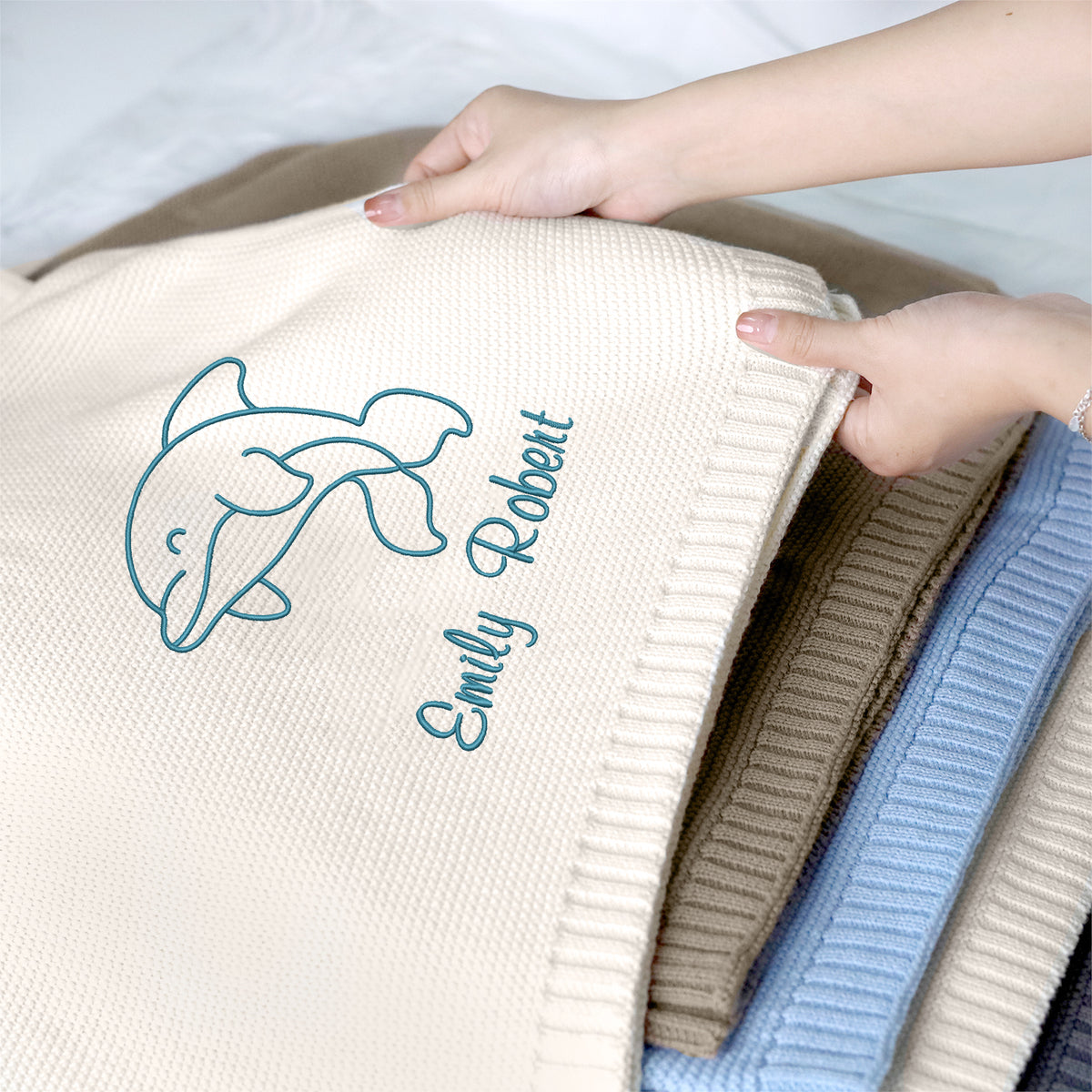 Animals Baby Blankets Embroidered, Personalized Baby Blanket for Boys Girls, Custom Baby Name Blankets, Embroidery Blankets