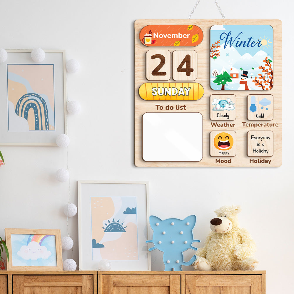 Montessori Toys Wooden Calendar For Kids Learning Day Month Weather, Chore Chart For Kids, Toddler Routine Chart