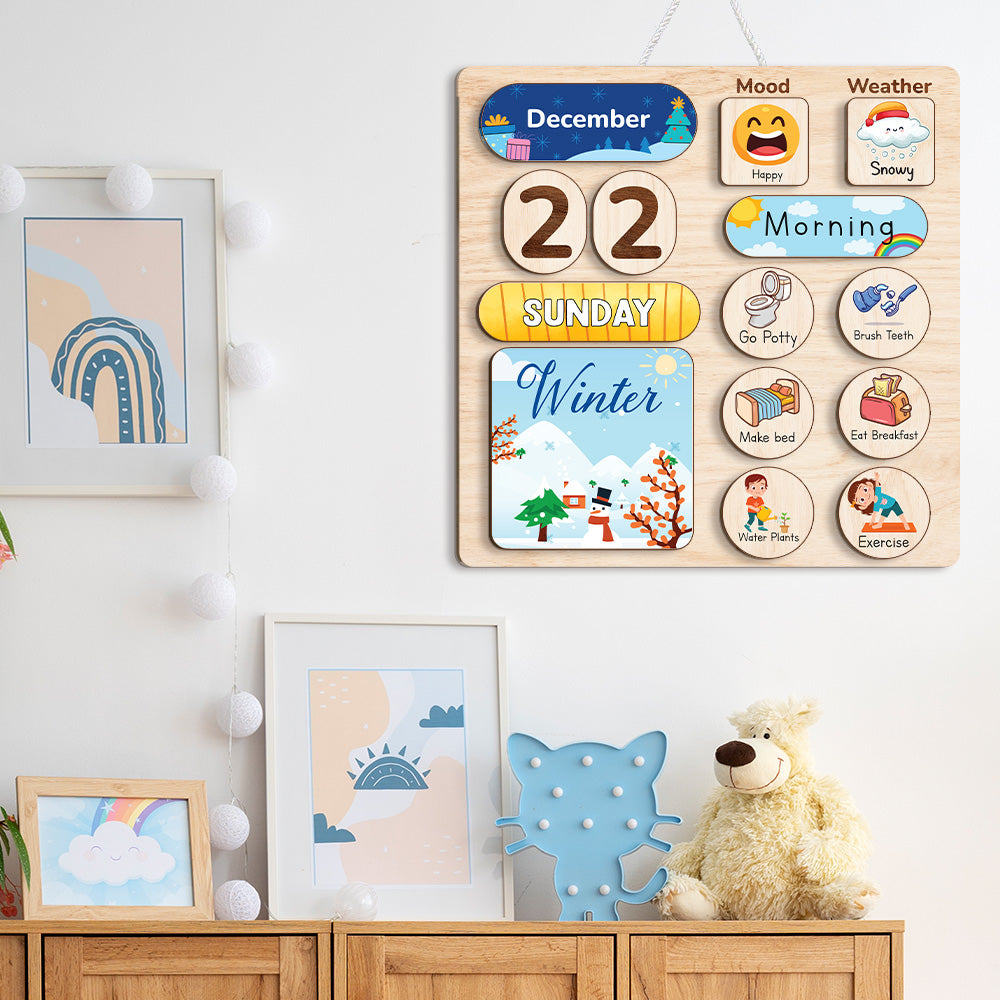 Wooden Daily Routine Chore Chart, Kid Calendar, Toddler Routine Chart, Behavior Chart For Kids