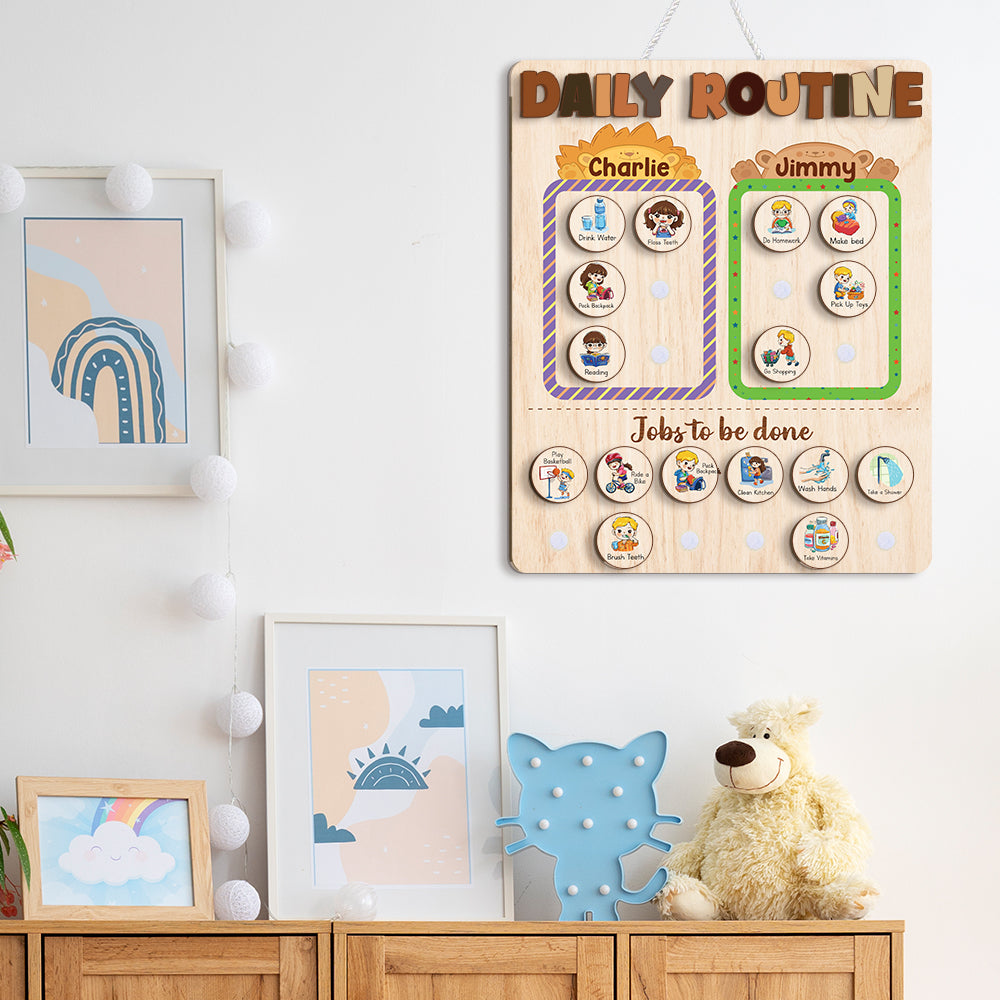 Wooden Chore List For Kids Multiple Kids, Daily Routine With Custom Name, Kid Checklist Morning Routine