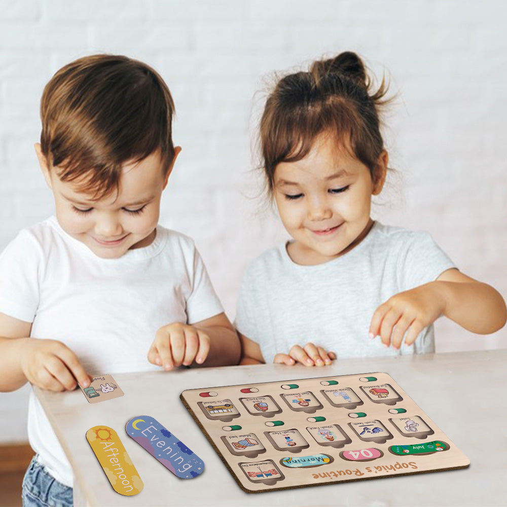 Personalized Toddler Chore Chart Wooden Calendar & Reward Board Custom Name
