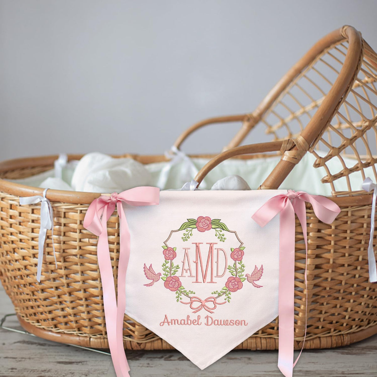 Baby Banner with BOWs, Personalized Baby Annoucement Sign, Baby Hospital Name Sign, Canvas Hanging Pennant Flag Baby Banner, Great gift for baby