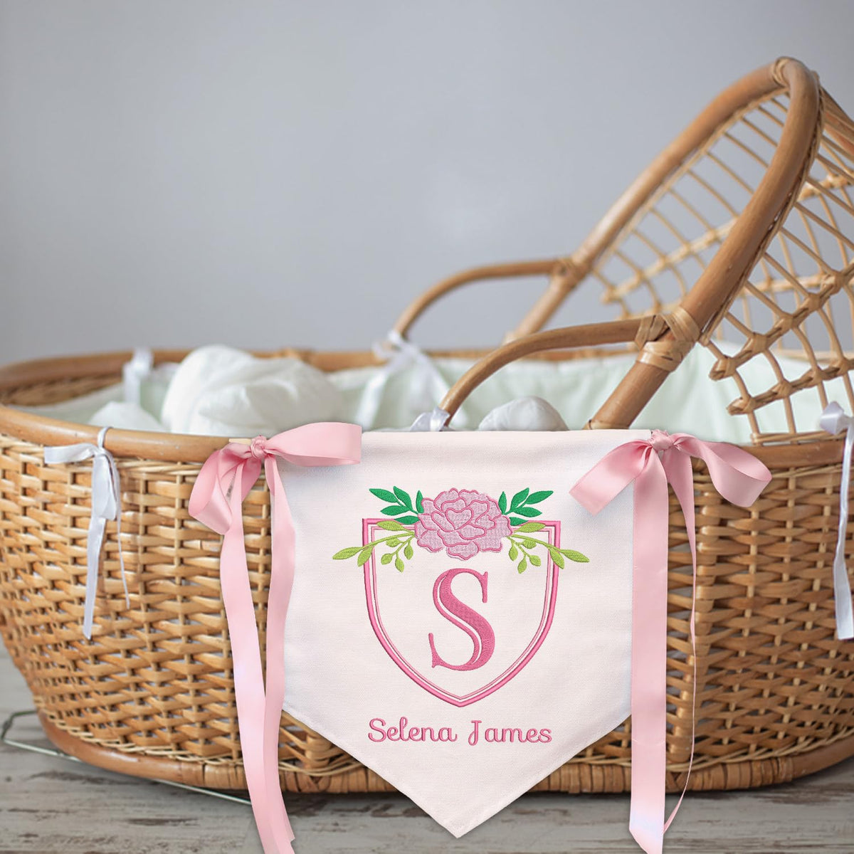 Baby Banner with BOWs, Personalized Baby Annoucement Sign, Baby Hospital Name Sign, Canvas Hanging Pennant Flag Baby Banner, Great gift for baby