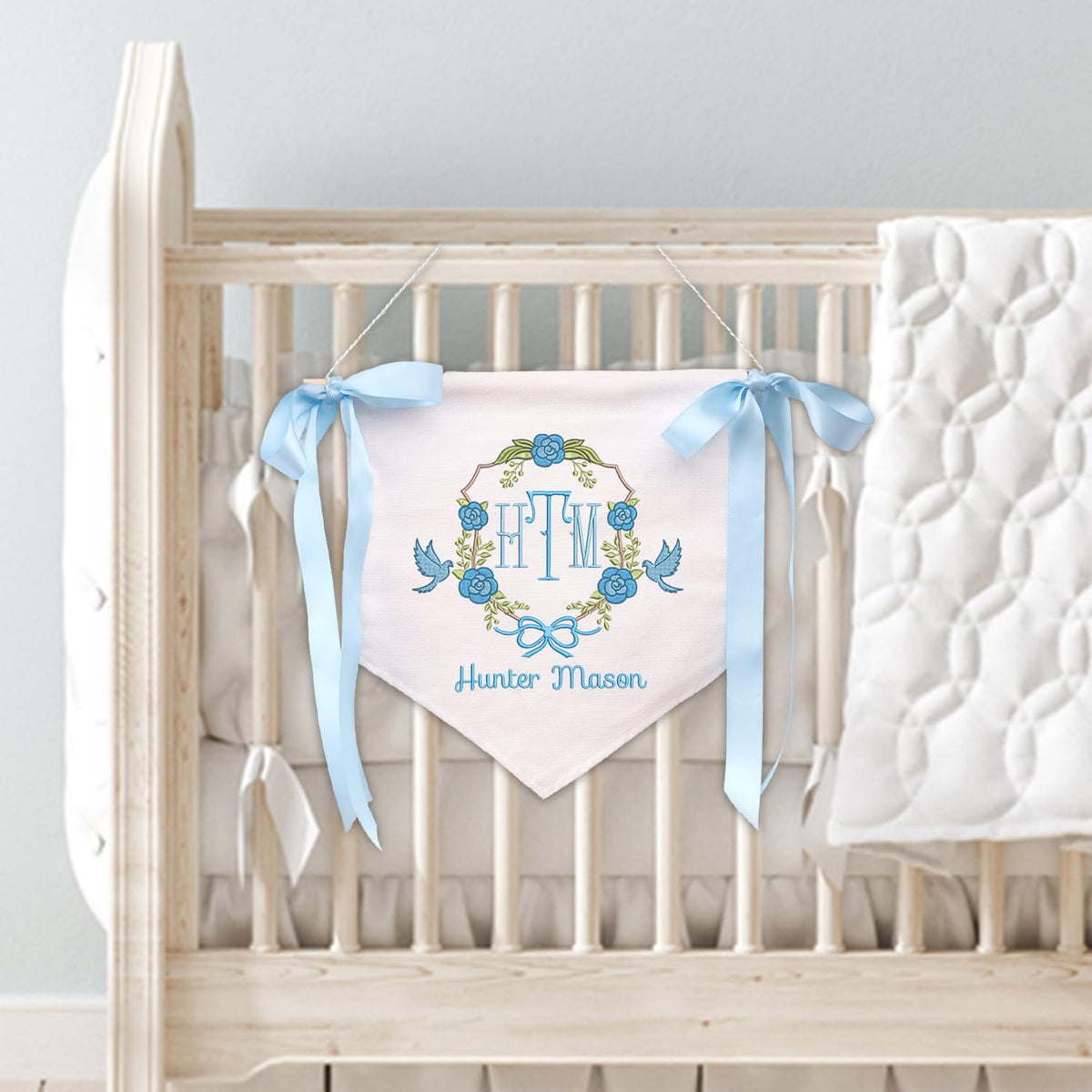 Baby Banner with BOWs, Personalized Baby Annoucement Sign, Baby Hospital Name Sign, Canvas Hanging Pennant Flag Baby Banner, Great gift for baby