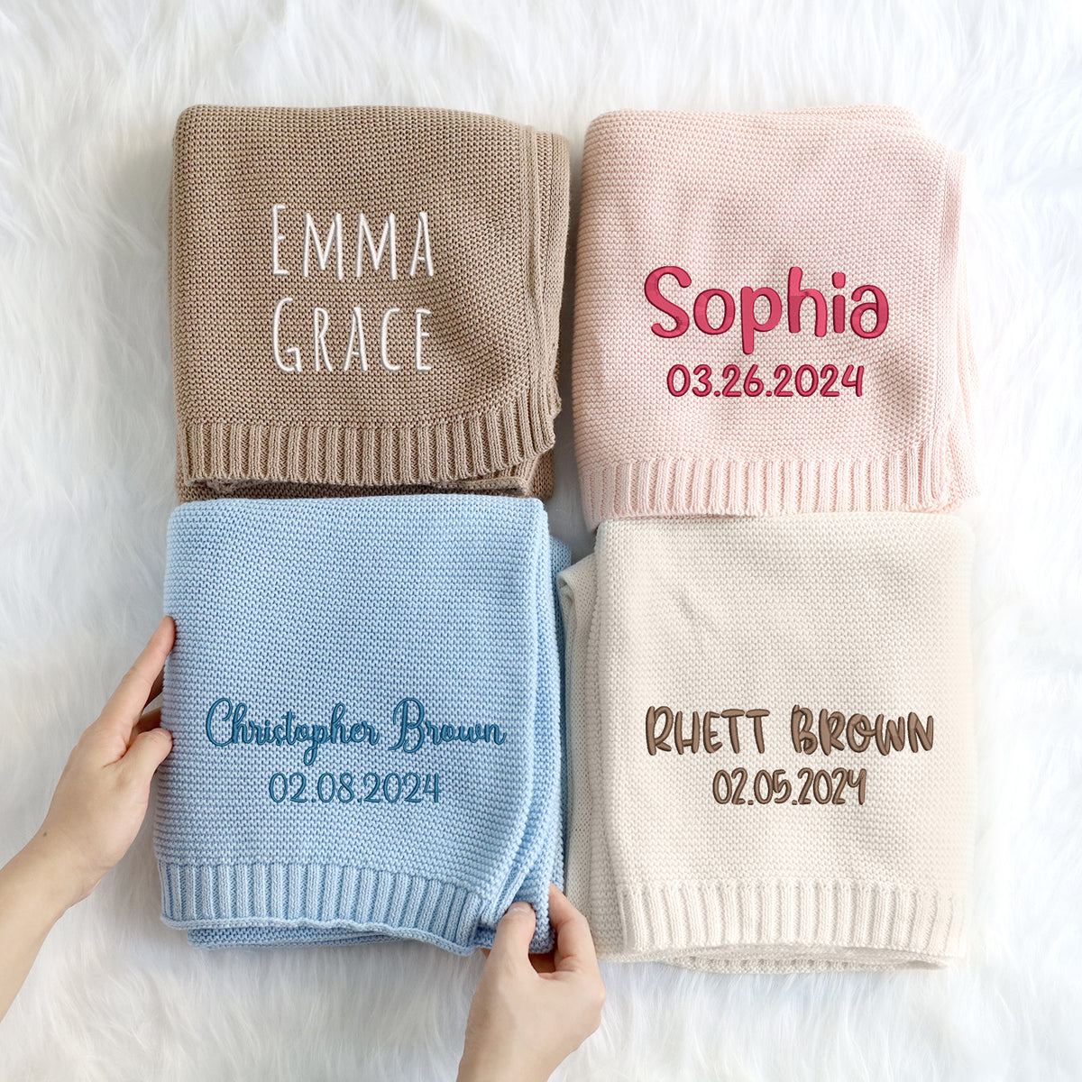 Baby Blankets Embroidered Name, Personalized Baby Blanket for Boys Girls, Custom Baby Name Blankets, Embroidery Blanket, Cotton Knit Blanket