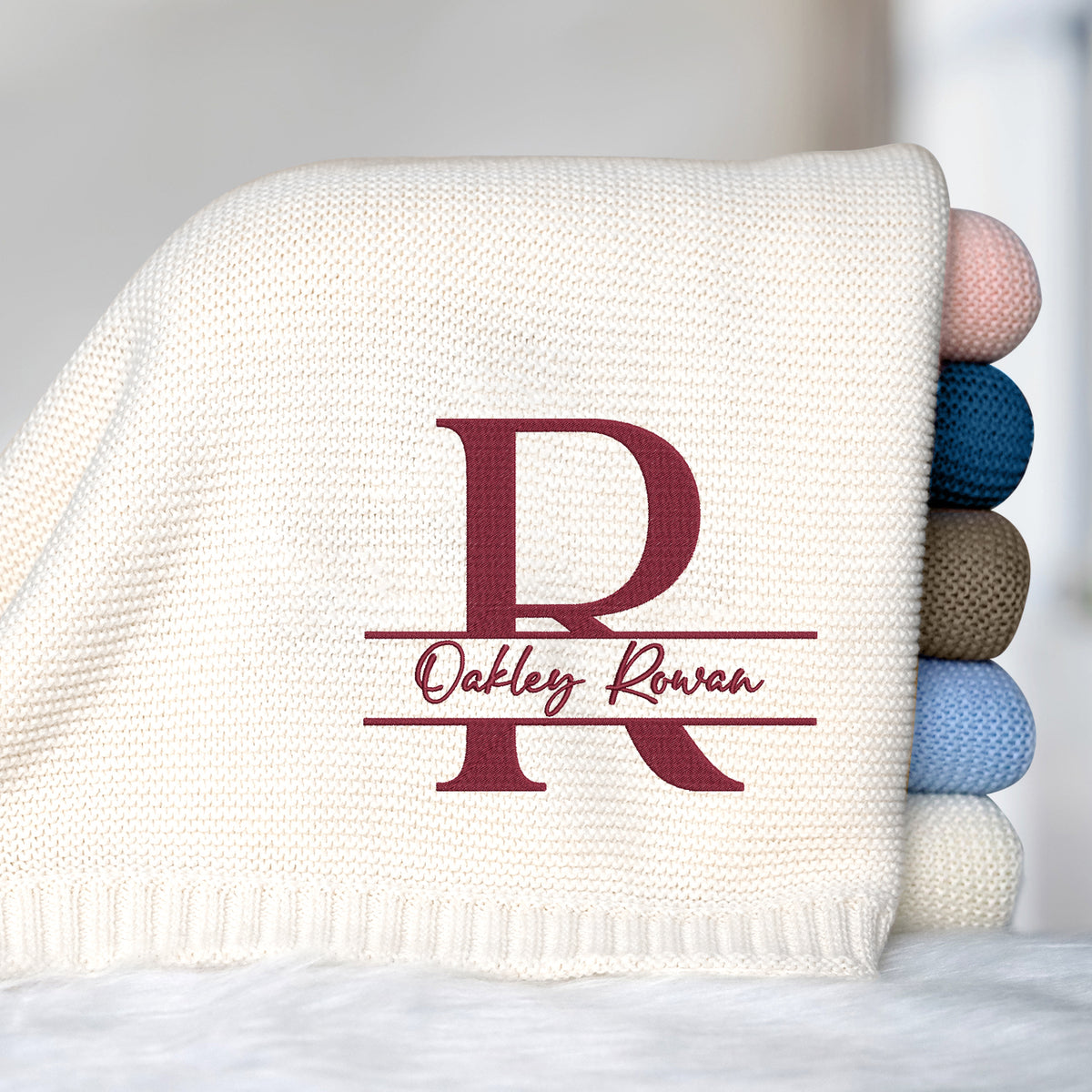 Baby Blankets Embroidered Name, Personalized Baby Blanket for Boys Girls, Initial Name Embroidery Blanket, Cotton Knit Blanket