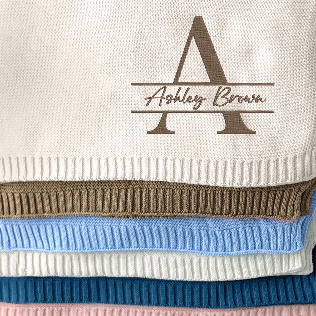 Baby Blankets Embroidered Name, Personalized Baby Blanket for Boys Girls, Initial Name Embroidery Blanket, Cotton Knit Blanket