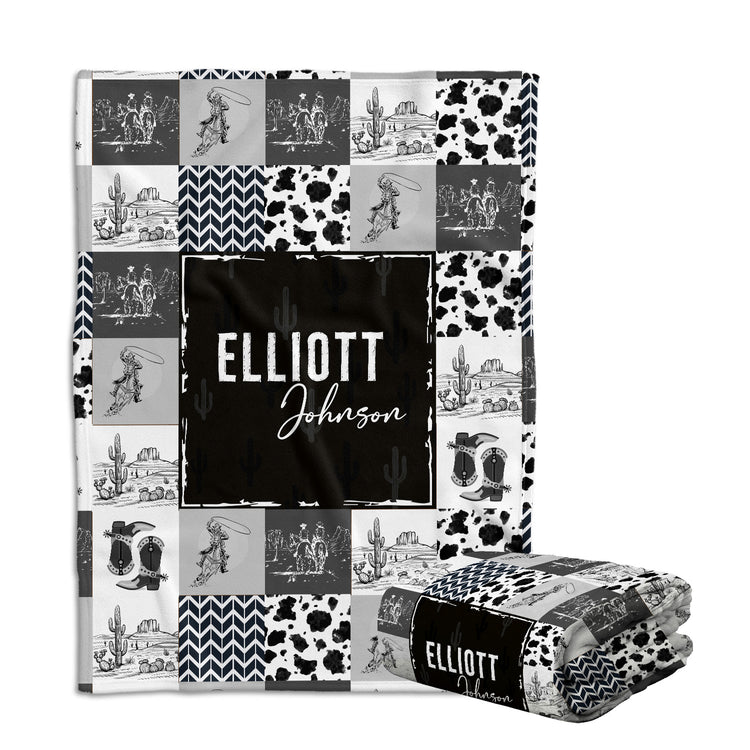 Baby Cowboy Blankets for Boys Girls, Black Western Blanket Pattern, Baby Stuff, Personalized Name Fleece Blankets for Son Newborn Infant