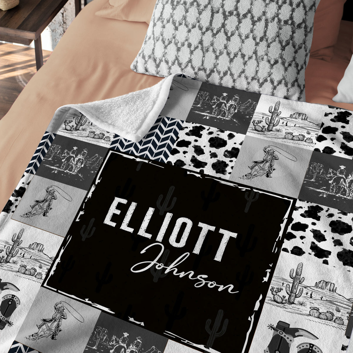 Baby Cowboy Blankets for Boys Girls, Black Western Blanket Pattern, Baby Stuff, Personalized Name Fleece Blankets for Son Newborn Infant