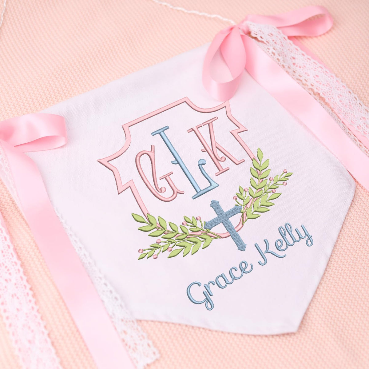 Baby Crib Canvas Hanging Pennant Flag, Newborn Baby Banner with Bows Ribbon, Baby Shower Banner, Baby Room Front Door Sign, Nursery Wall Décor