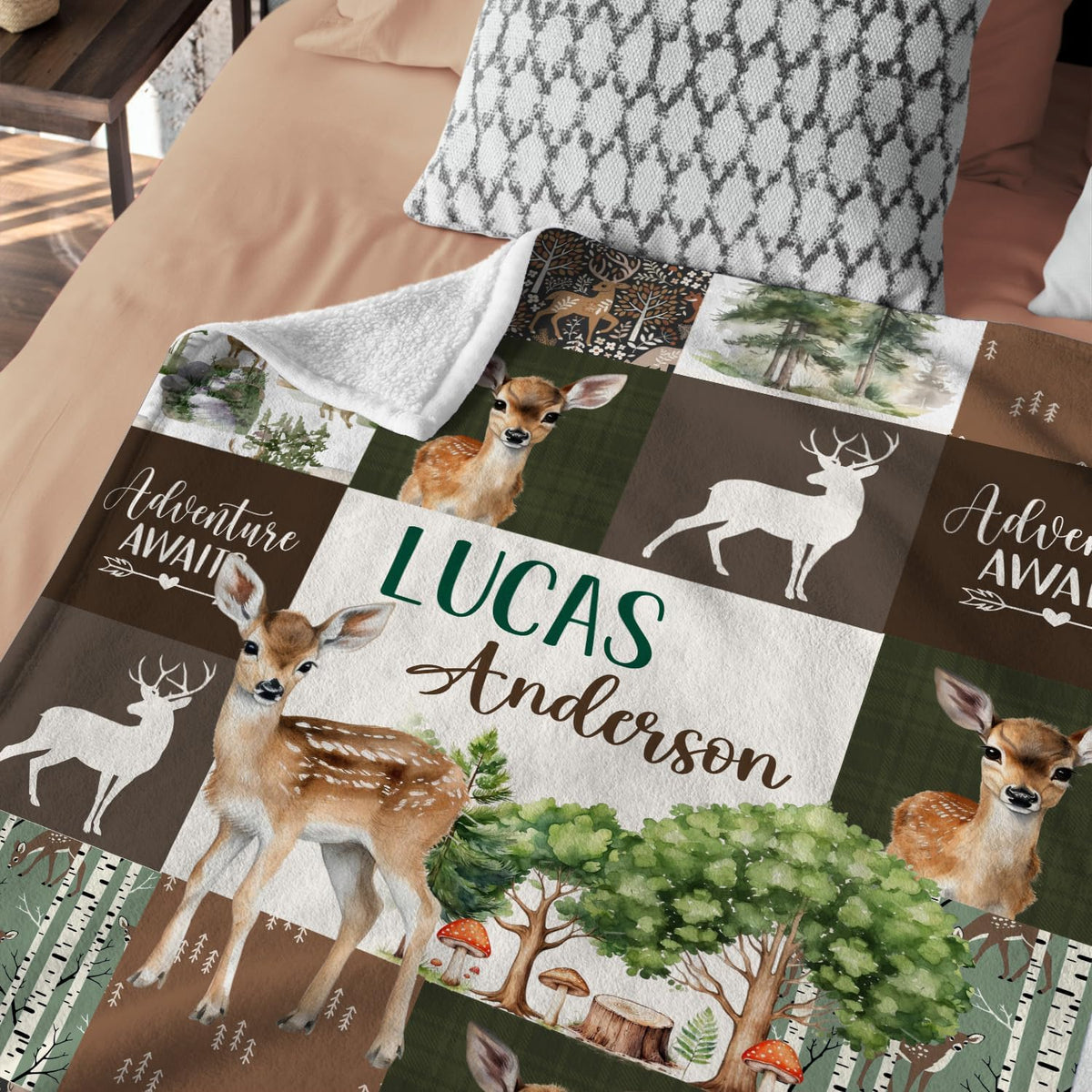 Baby Deer Blankets, Woodland Theme Personalized Baby Blankets for Boys Girls, Custom Nursery Decor, for Son Daughter