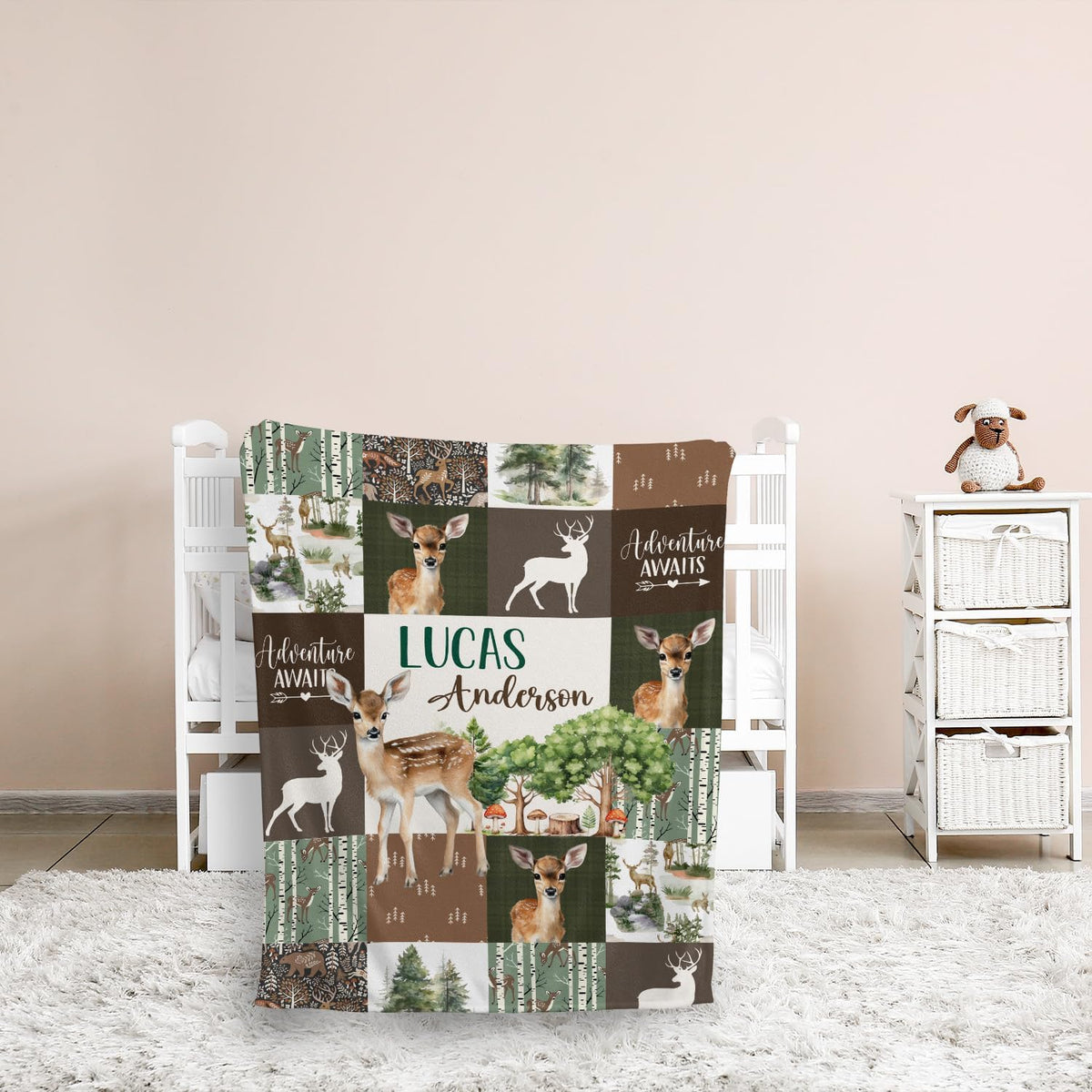 Baby Deer Blankets, Woodland Theme Personalized Baby Blankets for Boys Girls, Custom Nursery Decor, for Son Daughter
