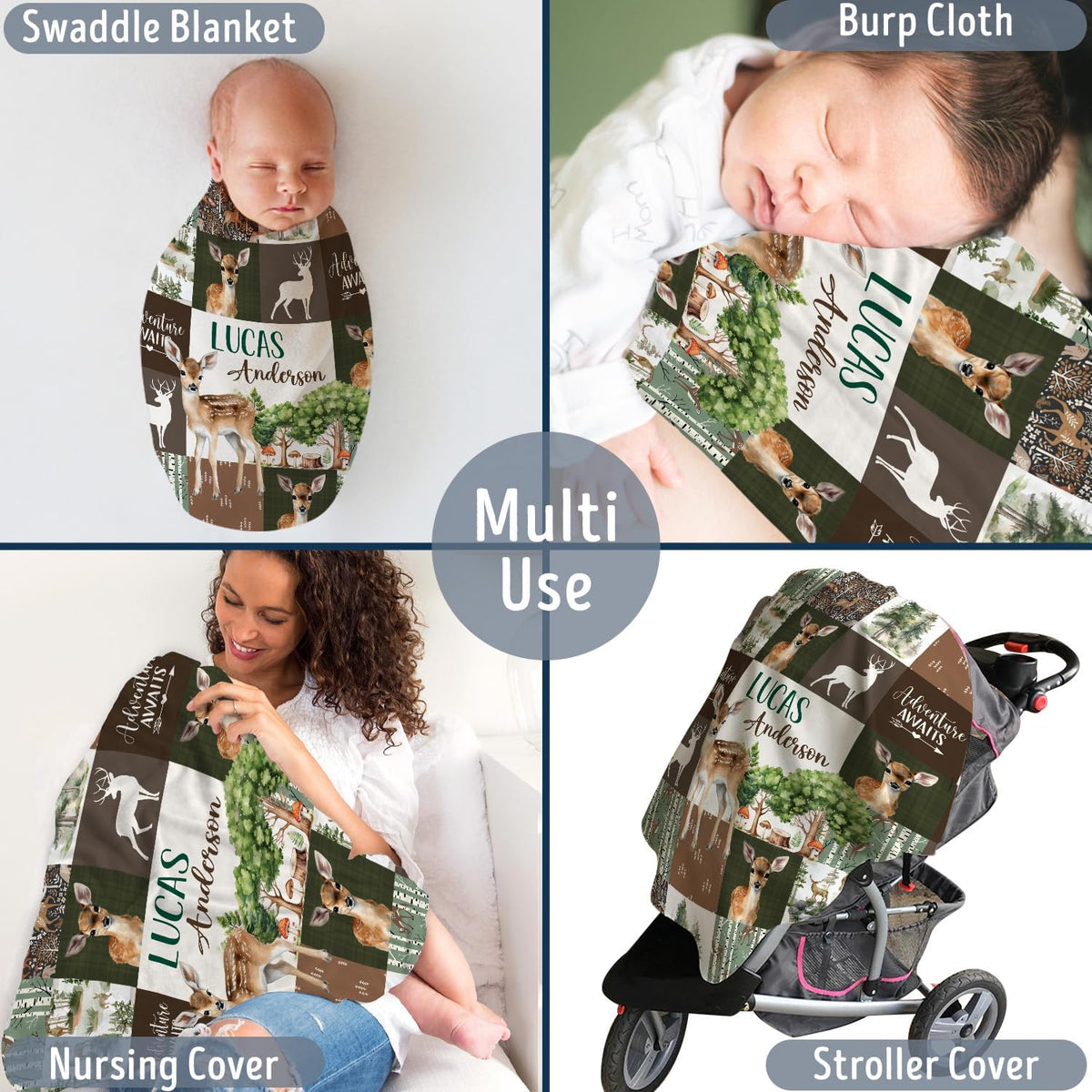 Baby Deer Blankets, Woodland Theme Personalized Baby Blankets for Boys Girls, Custom Nursery Decor, for Son Daughter