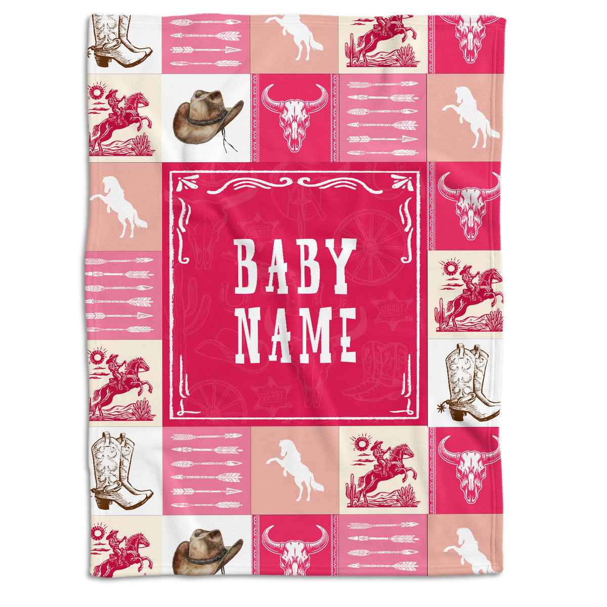 Baby Western Blanket for Girl, Custom Name Fleece Blankets, Pink Western Nursery Decorations, for Family Friends