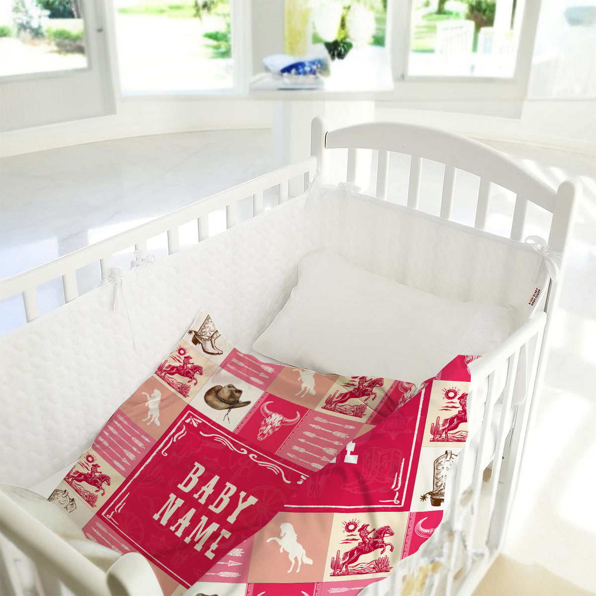 Baby Western Blanket for Girl, Custom Name Fleece Blankets, Pink Western Nursery Decorations, for Family Friends