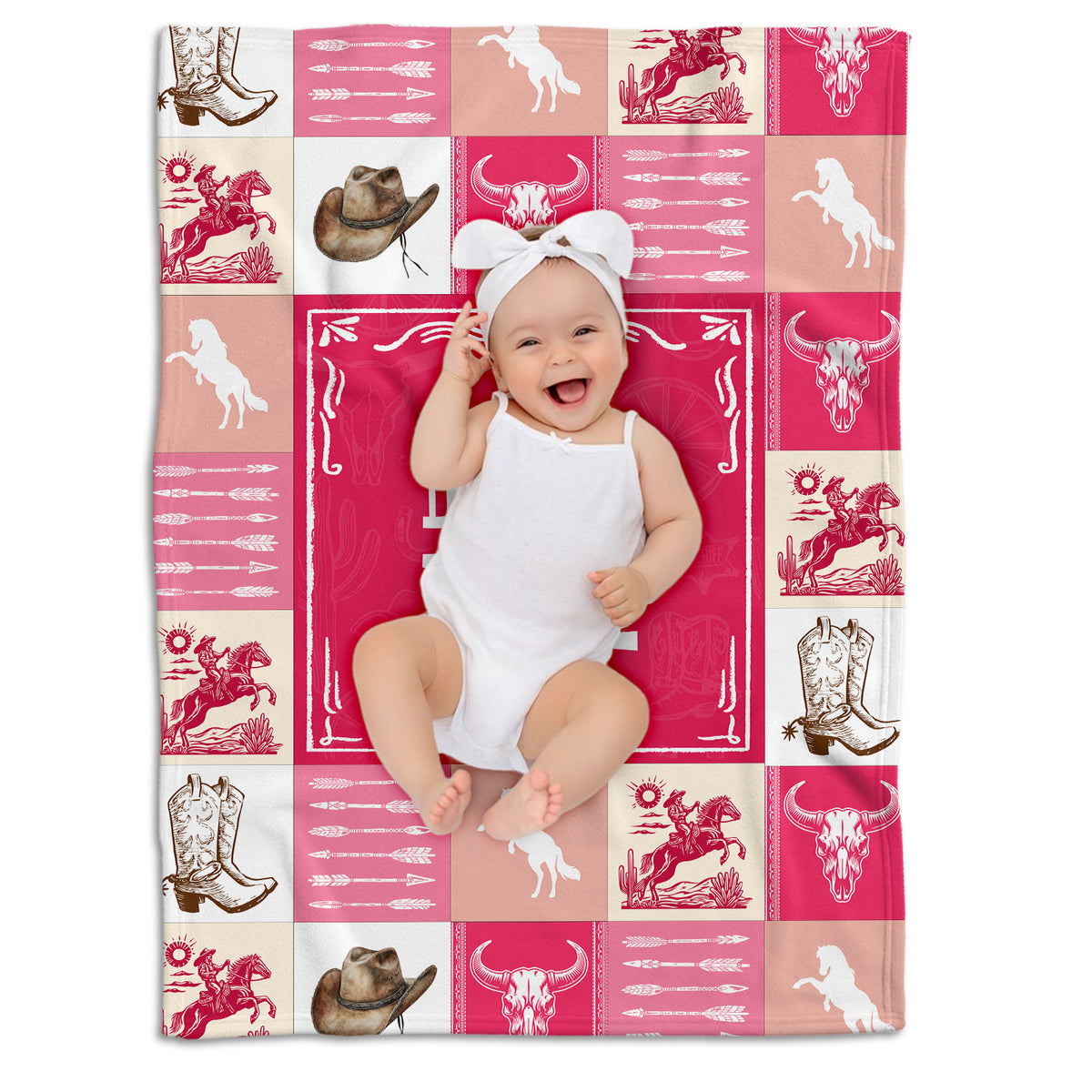 Baby Western Blanket for Girl, Custom Name Fleece Blankets, Pink Western Nursery Decorations, for Family Friends