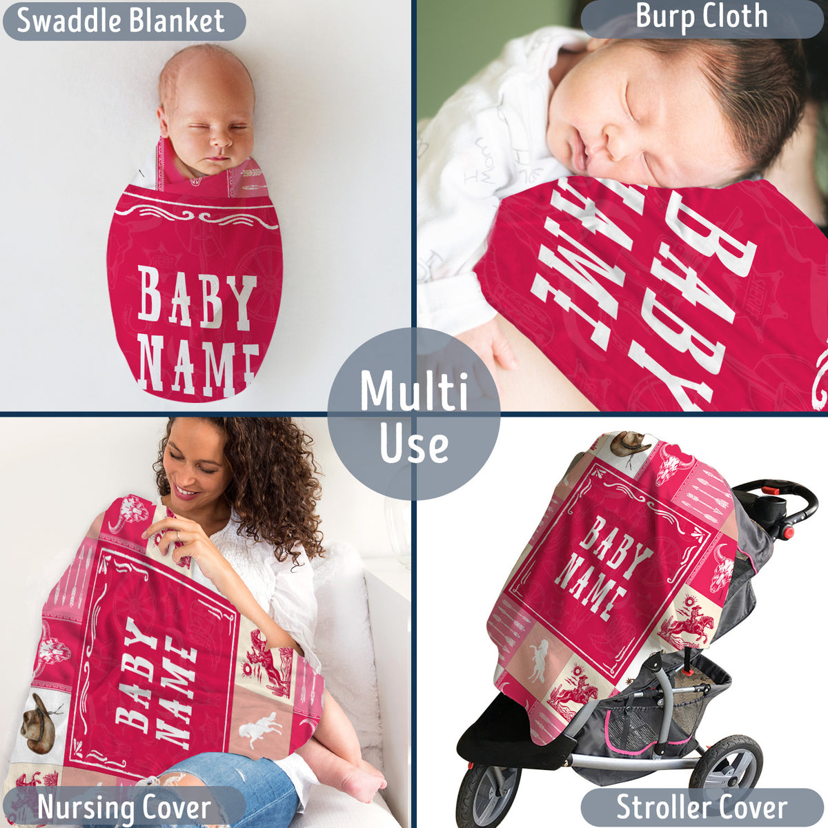 Baby Western Blanket for Girl, Custom Name Fleece Blankets, Pink Western Nursery Decorations, for Family Friends