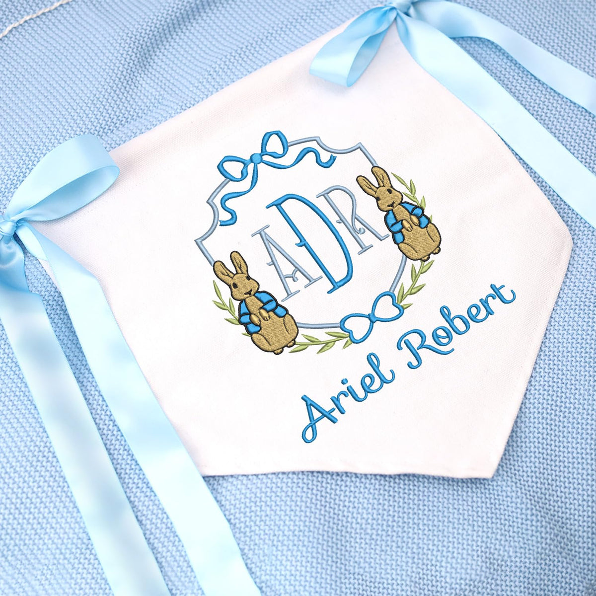 Baptism Banner with Embroidered Cross, Baby Crib Canvas Hanging Pennant Flag, Newborn Baby Banner with Bows Ribbon, Baby Shower Banner, Great gift for baby