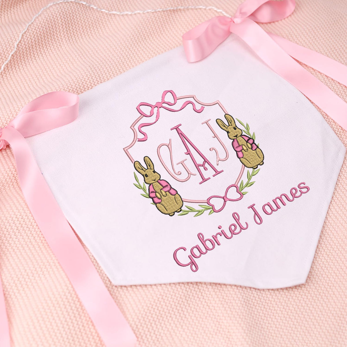 Baptism Banner with Embroidered Cross, Baby Crib Canvas Hanging Pennant Flag, Newborn Baby Banner with Bows Ribbon, Baby Shower Banner, Great gift for baby