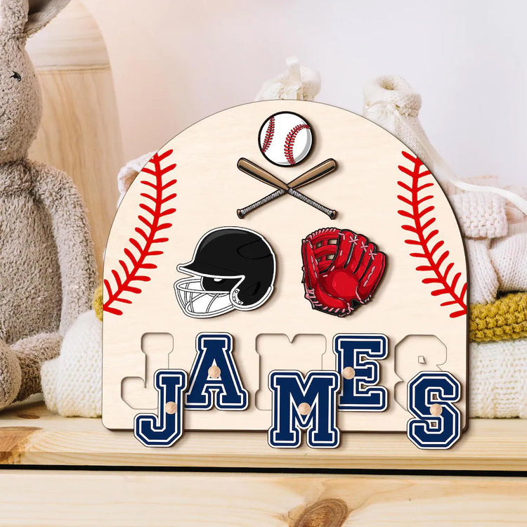 Baseball Themed Name Puzzle for Kids, Baby Shower Gift, Birthday Gift for Toddlers, Baby Puzzle Baseball