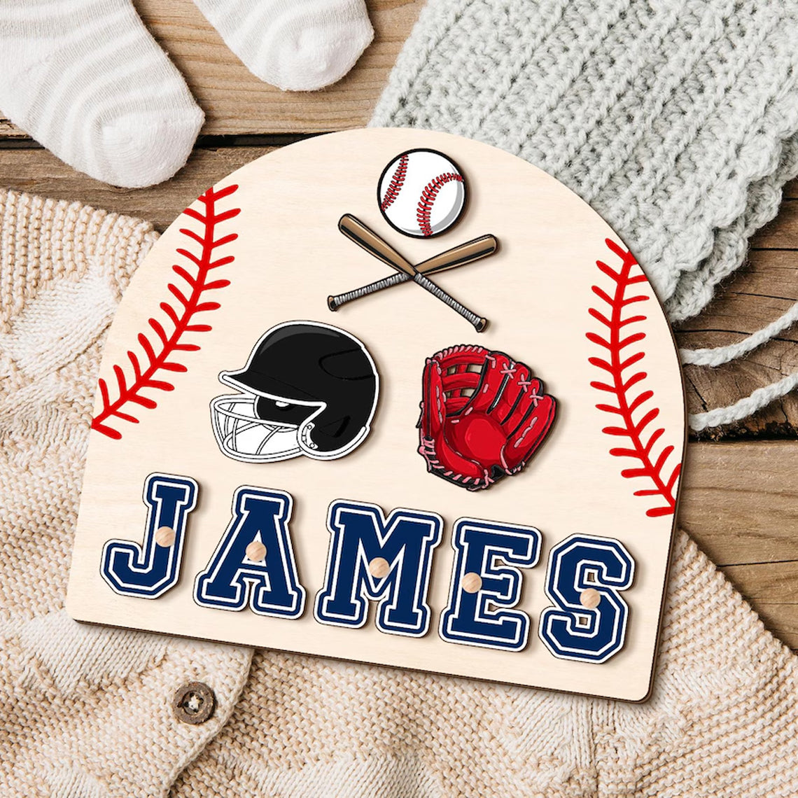 Baseball Themed Name Puzzle for Kids, Baby Shower Gift, Birthday Gift for Toddlers, Baby Puzzle Baseball