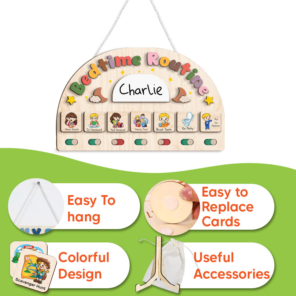 Bedtime Routine Chart for Toddler, Nighttime Routine Board for Kids, Visual Schedule Night to Do Chart, Wooden Schedule Board for Kids
