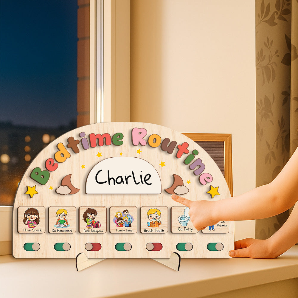 Bedtime Routine Chart for Toddler, Nighttime Routine Board for Kids, Visual Schedule Night to Do Chart, Wooden Schedule Board for Kids