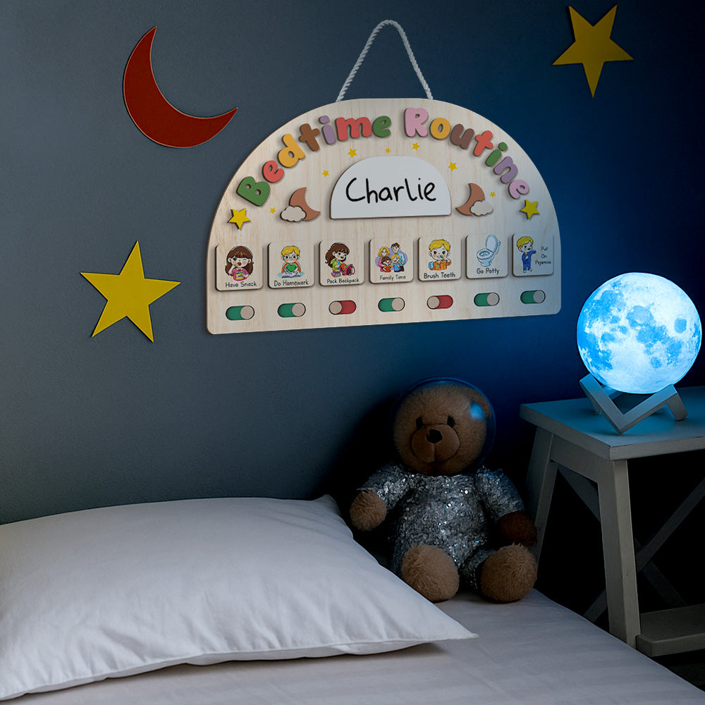 Bedtime Routine Chart for Toddler, Nighttime Routine Board for Kids, Visual Schedule Night to Do Chart, Wooden Schedule Board for Kids