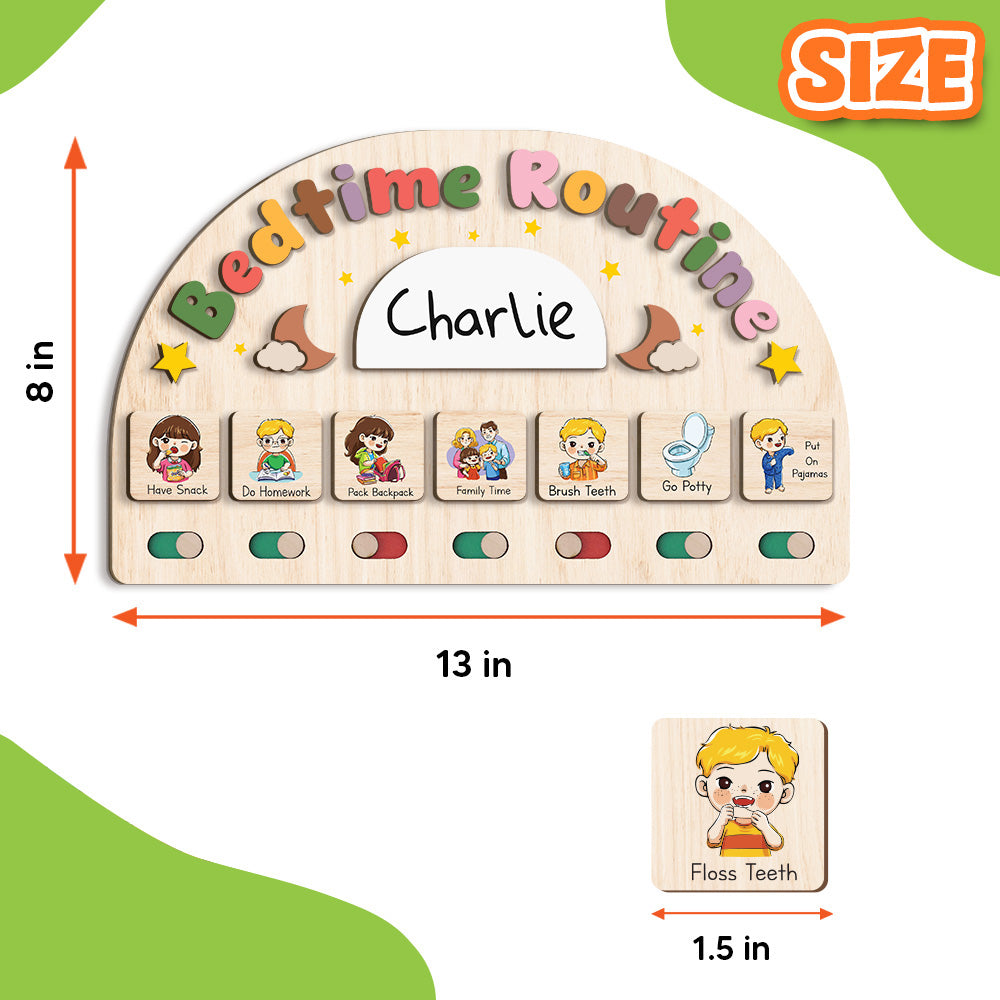 Bedtime Routine Chart for Toddler, Nighttime Routine Board for Kids, Visual Schedule Night to Do Chart, Wooden Schedule Board for Kids