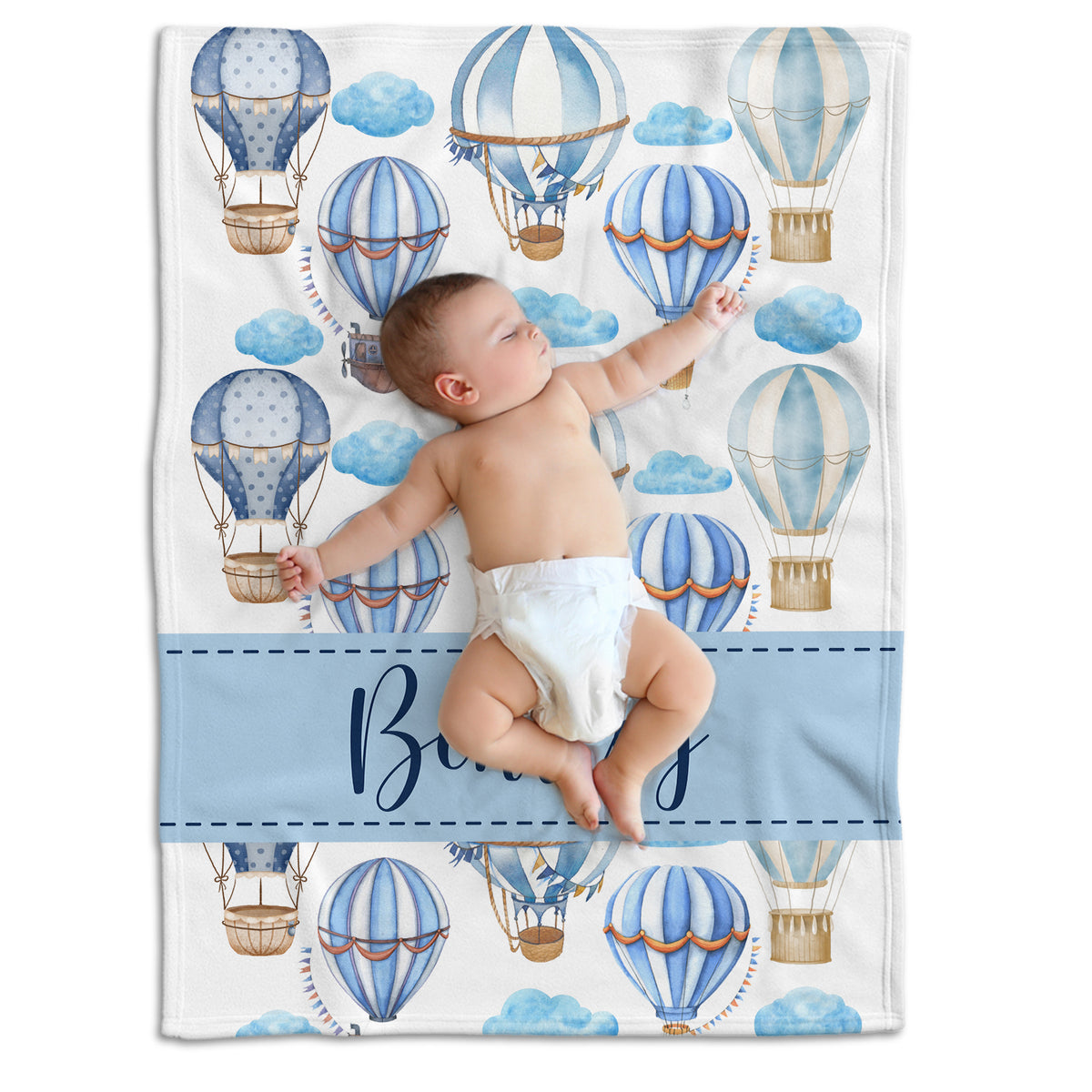Blue Baby Blanket, Personalized Baby Blankets for Boys, Swaddle Blanket, Plush Blankets for Son Grandson Newborn Toddlers Kids