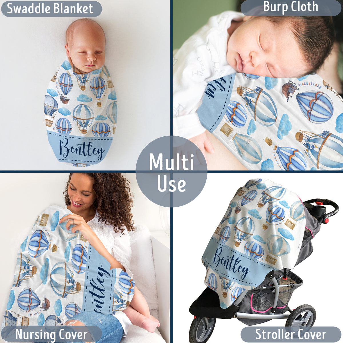 Blue Baby Blanket, Personalized Baby Blankets for Boys, Swaddle Blanket, Plush Blankets for Son Grandson Newborn Toddlers Kids
