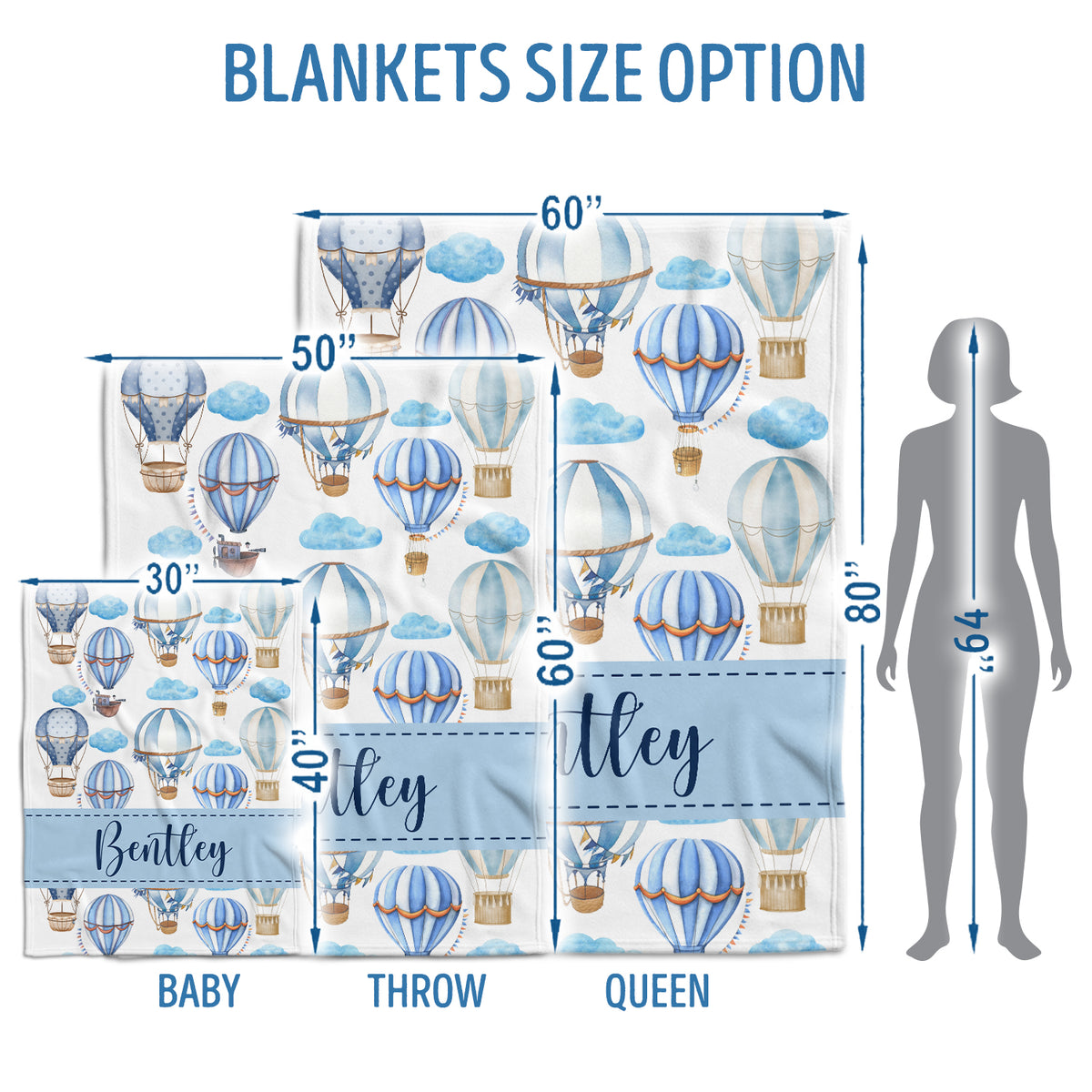 Blue Baby Blanket, Personalized Baby Blankets for Boys, Swaddle Blanket, Plush Blankets for Son Grandson Newborn Toddlers Kids