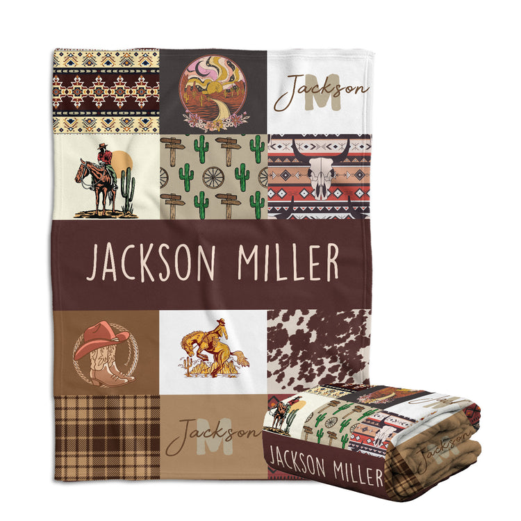 Brown Cowboy Blankets Pattern, Baby Stuff, Personalized Baby Blankets for Boys Girls, Fleece Blankets for Son Newborn Infant