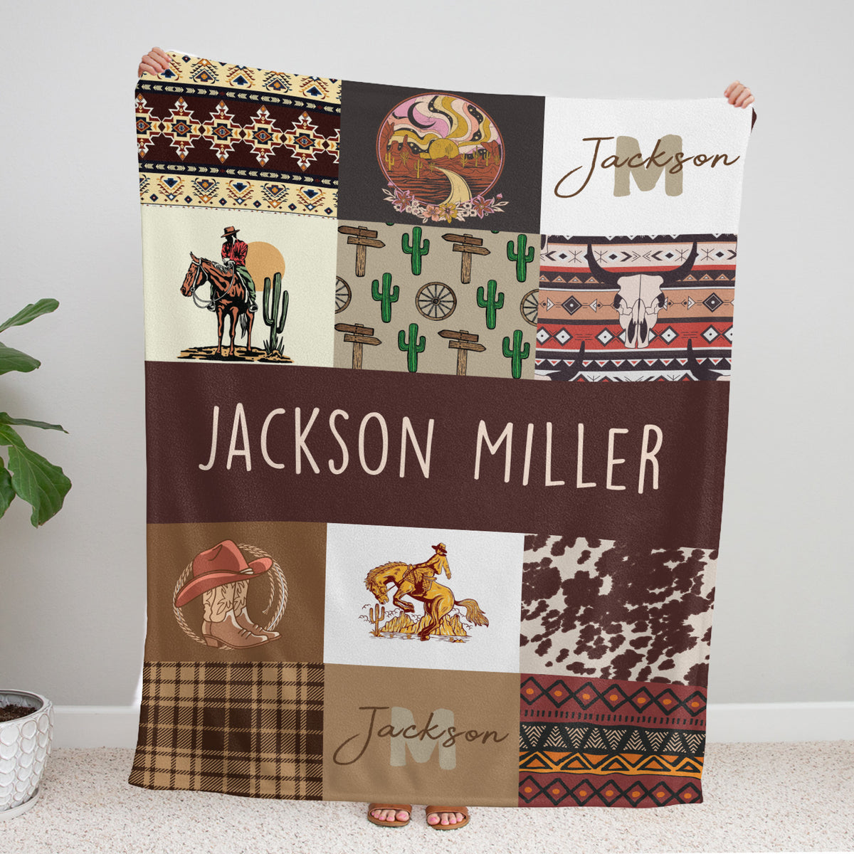 Brown Cowboy Blankets Pattern, Baby Stuff, Personalized Baby Blankets for Boys Girls, Fleece Blankets for Son Newborn Infant
