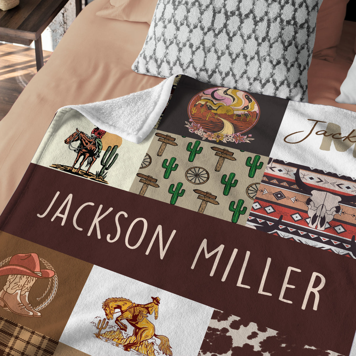Brown Cowboy Blankets Pattern, Baby Stuff, Personalized Baby Blankets for Boys Girls, Fleece Blankets for Son Newborn Infant