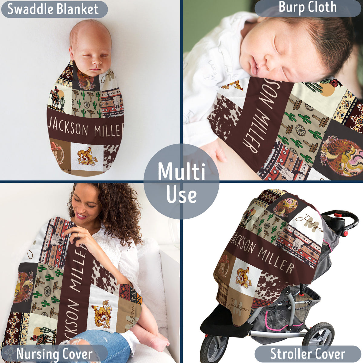 Brown Cowboy Blankets Pattern, Baby Stuff, Personalized Baby Blankets for Boys Girls, Fleece Blankets for Son Newborn Infant