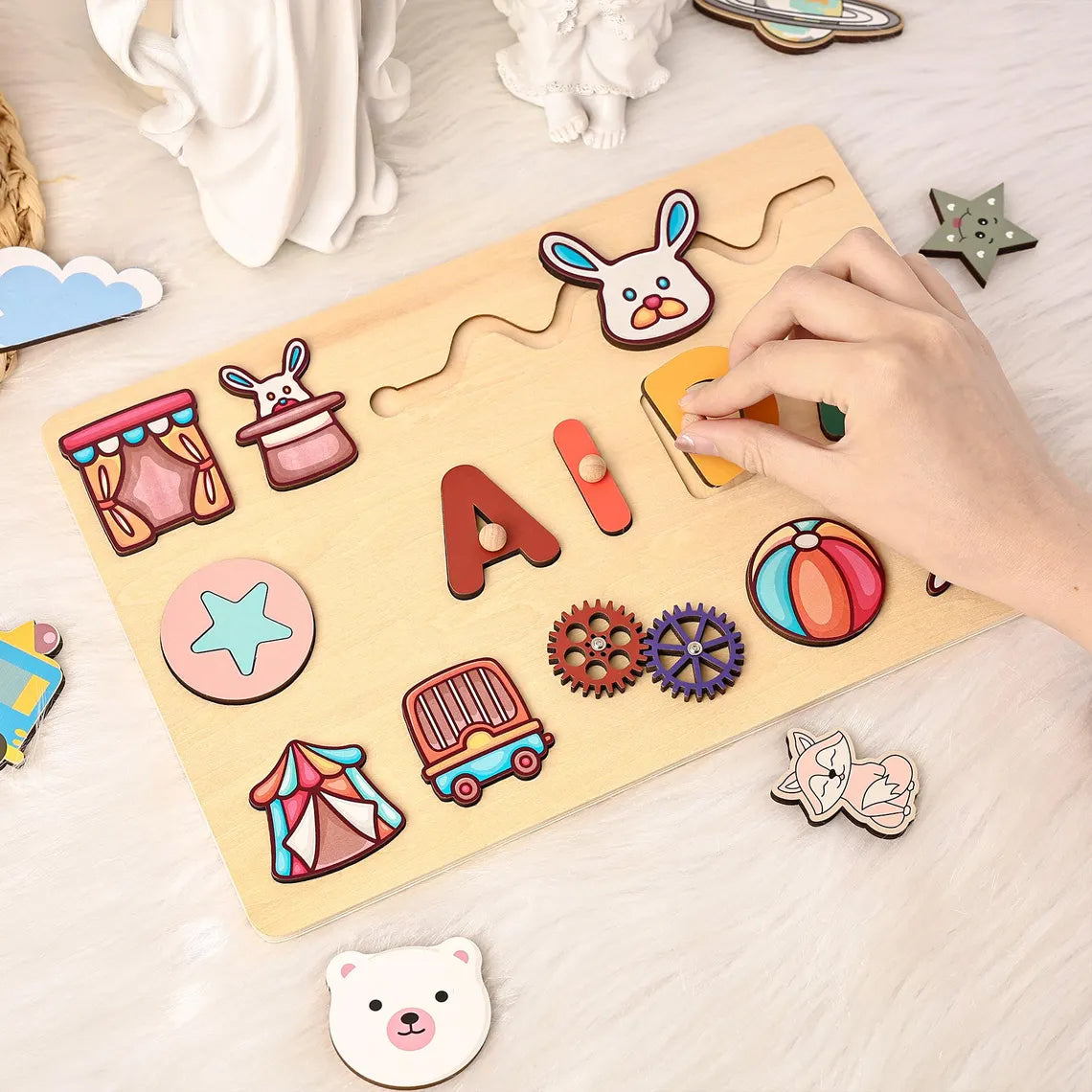 Circus Wooden Name Puzzle, Personalized Toddler Toy, Custom Gifts for Kids, Wooden Toys for Baby, Toddler Gift